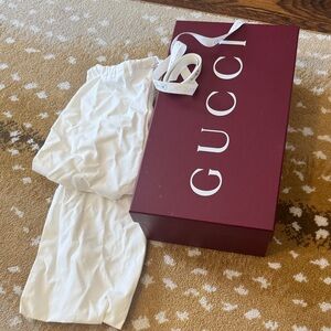 Gucci Maroon Box with 2  White Gucci Shoe Dust bags